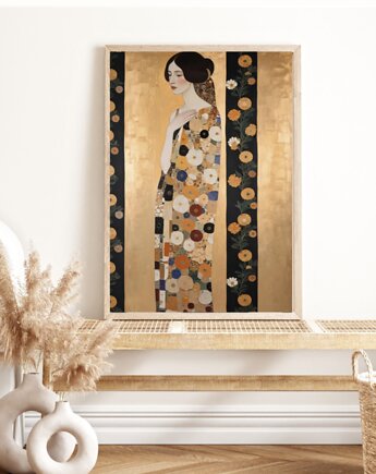 PLAKAT Gustav Klimt, portret  obraz kobieta kwiaty, black dot studio