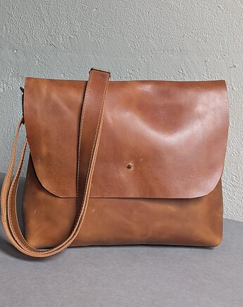 Kamelowa skórzana torba z dużymi kieszeniami, Łagoda