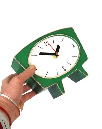 Cichy zegar drewniany zielony, Clock Wood Studio