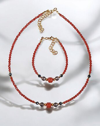 RAZEM TANIEJ! komplet jesienny : karneol, kwarc dymny, czarny turmalin, kaktusia