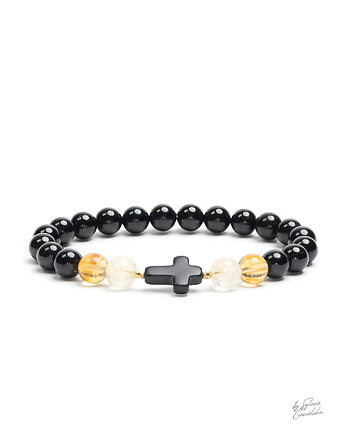Męska Bransoletka z Kamieni Naturalnych Turmalin i Cytryn, Black Mamba Jewelry