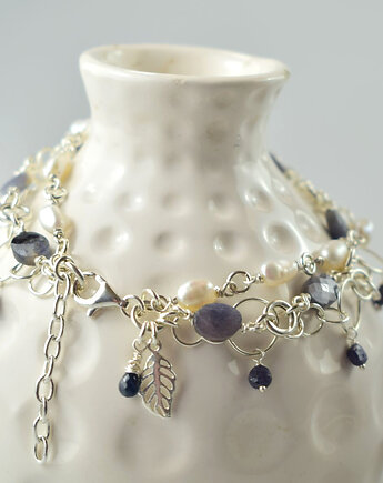 Szafir z perłami w srebrze - bransoletka, Sunflower Kornelia Kubinowska