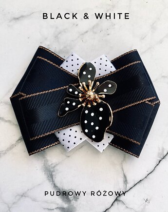Brosza Black & White z efektowym kwiatem w kropeczki New, Pudrowy Różowy