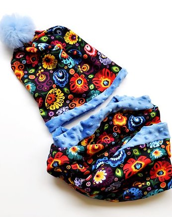 Dwustronny komplet _ czapka BEANIE i komin_FOLK, MOJAMAJA