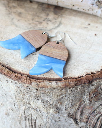 Kolczyki drewniane z żywicą TULIPAN niebieski, EkoCraft