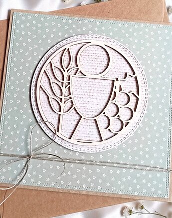 Kartka komunijna uniwersalna 2026 : pastelowa zieleń, kaktusia