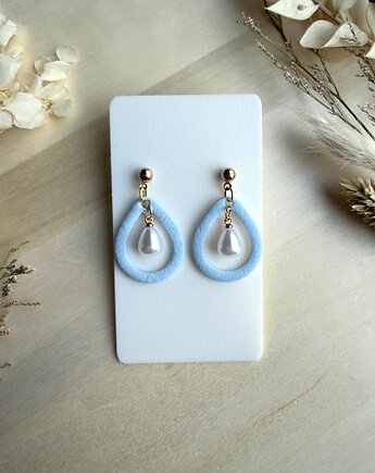 Kolczyki Krople Frame  z perłą - błękitne LIMITED, freska