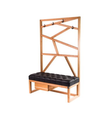 Ławka Szafka Pufa Pikowane Siedzisko Ekoskóra Czarny Wieszak LPP-14, EMRA WOOD DESIGN