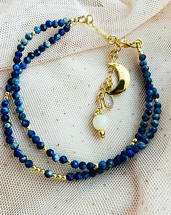 Bransoletka LAPIS LAZULI z księżycem i kryształem górskim, Anemon Atelier