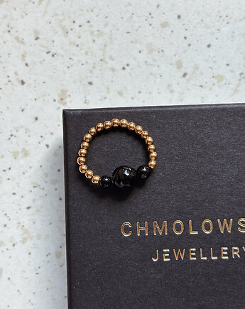 Pierścionek elastyczny Hematyt i Onyks, Chmolowska Jewellery