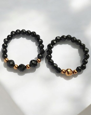 Zestaw pierścionków : onyks, złoty hematyt, kaktusia