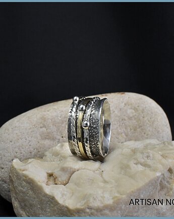 Antystresowy Pierścionek Obrączka ze Srebra i Złota. Rozmiar17,5, An Artisan Nova