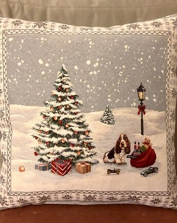 Poduszka gobelinowa ozdobna gwiazdkowa z pieskiem, MOJAMAJA