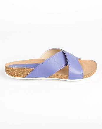 KLAPKI NA KORKU - SKÓRA NATURALNA - MODEL 341 - KOLOR LILIOWY, Zapato