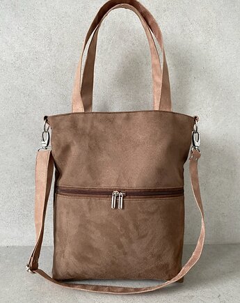 Torebka z zapinaną kieszenią L - brąz, beż, PRACOWNIA 166