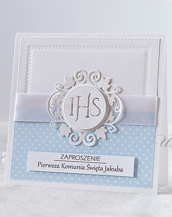 Zaproszenie na Komunię niebieskie kropeczki, Ulette projekty