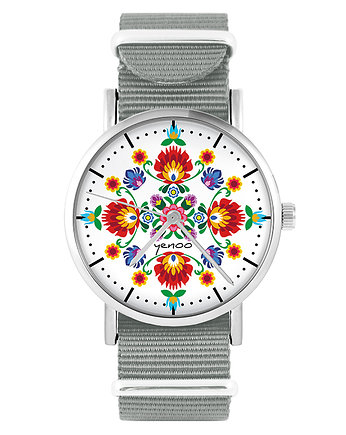 Zegarek - Folkowa mandala - szary, nato, yenoo