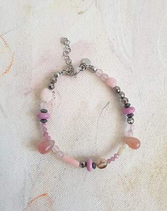 Bransoletka z turmalinem, kwarcem różowym, hematytem, modesign