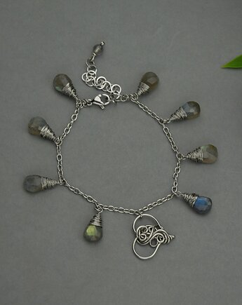 Bransoletka regulowana serce kolorowe labradoryty wire wrapping, Agata Rozanska