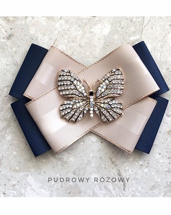 Brosza  z Motylem NOWOŚĆ Granat z beżem, Pudrowy Różowy