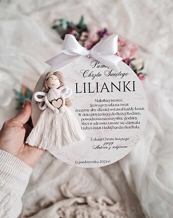 Aniołek z makramy kartka na chrzest Pamiątka chrztu świętego, LOO LOO DREAM