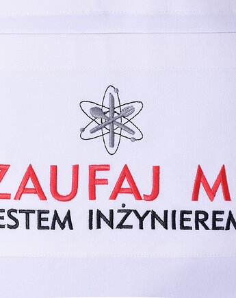 Fartuch Kuchenny bawełniany biały haftowany Zaufaj mi, jestem inżynierem!, Wyszywane