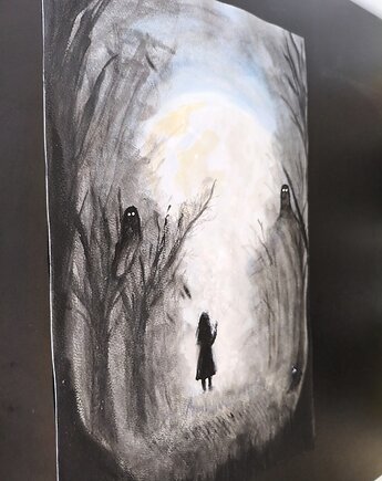 Bądź wiedźmą magia czary obraz akwarela 25x40 wiedza las mrok, kkjustpaint Karolina Kamińska