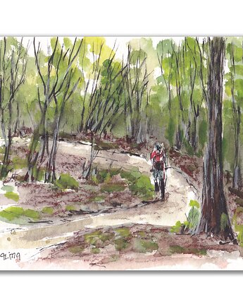 Rower MTB, góry. Jesenik. Grafika ręcznie malowana, Galeria Alma