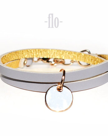 flo light grey + gold bransoletka skórzana, barboleta