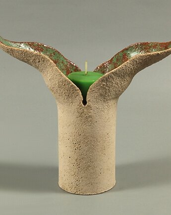 Ceramiczny lampion/świecznik dwulistny zielono-brązowy No.2, pracowniazona