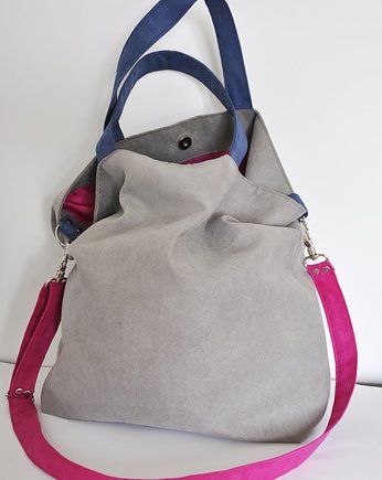 Torba hobo XXL - szarość, fuksja, kobalt, PRACOWNIA 166