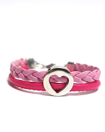 Bransoletka - Różowe serce - rzemienie