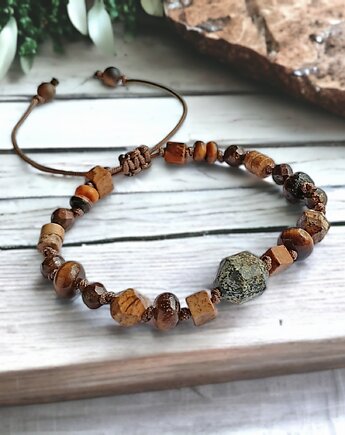 Amulet - ZIEMIA- vol.III : turkus afrykański, jaspis, bronzyt, tygrysie oko, kaktusia