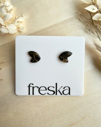 Kolczyki Motylki - czarno-złote marmurki, freska