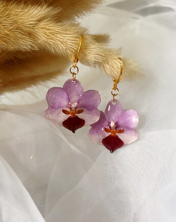 Piękne kolczyki ze stroczykiem - prawdziwa orchidea, Blask Natury