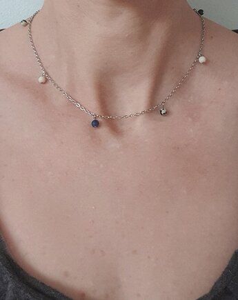 Naszyjnik choker ROOTS łańcuszek lapis lazuli, jaspis dalmatyński, howlit, modesign