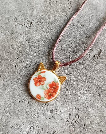 Naszyjnik w kwiaty kot, biżuteria z talerzy