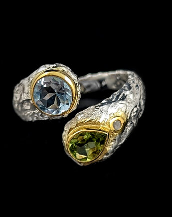 Pierścionek szlachetni bracia- peridot i topaz, Pracownia Neores