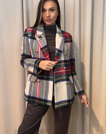 Wełniany płaszcz w kratę, SOLO moda
