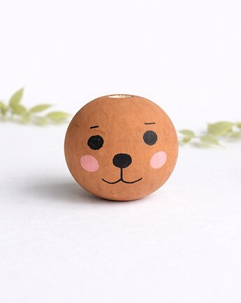 Ręcznie malowany koralik miś brązowy 3 cm do makramy i rękodzieła 1 szt., plecione_