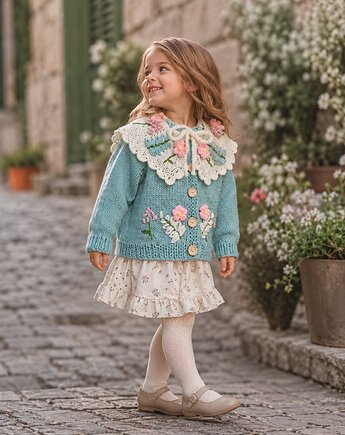 Kardigan z kwiatami dla dziewczyny, OKSI_KNIT