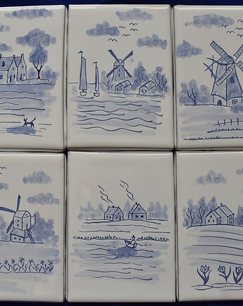 Kafle ręcznie malowane- Wiejskie Rustykalne, Kobaltowa Sroka