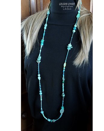 Długi naszyjnik Boho z turkusem i bali oryginalny prezent handmade, Galeria Limart