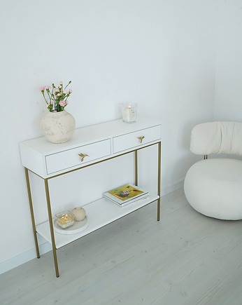 VIRGO- złota konsola z białymi szufladami w stylu glamour, Papierowka Simple form of furniture
