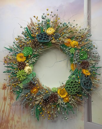 Jesienny wianek na drzwi #j2, dekoracja z suszu 45 cm, Homeliness Art Decor