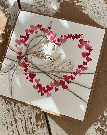 Wyjątkowa kartka ręcznie robiona na walentynki - walentynka z sercem - Kocham, sorte
