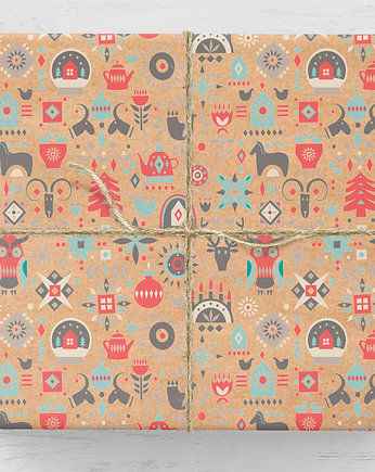 Papier pakowy Święta folk kraft 3 arkusze, Wrap and Pack