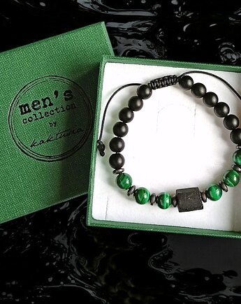 OCHRONA, MIŁOŚĆ, ODWAGA - malachit, turmalin, onyks - bransoletka regulowana, kaktusia