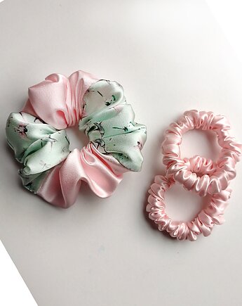 Róż i mięta  - zestaw jedwabnych scrunchie, BARLA