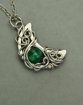 Wisiorek księżyc onyks zielony wire wrapping, Agata Rozanska